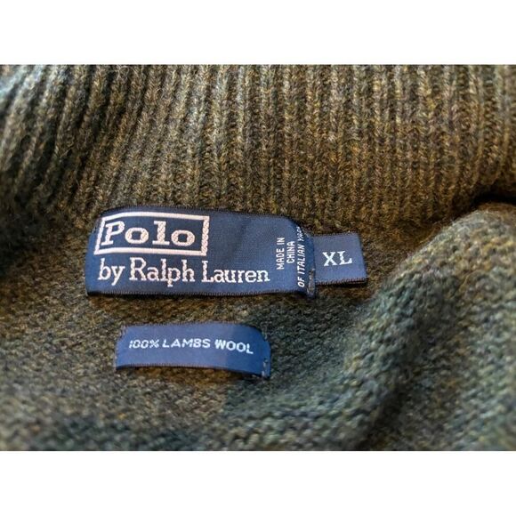 POLO Ralph Lauren 100% Lambs Wool Pullover Sweater 1/4 Zip Heather Green XL - Picture 6 of 6